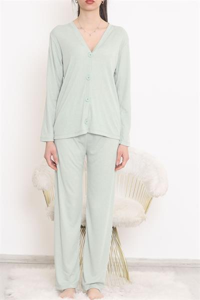 Dantel Çağla Poliviskon Düğmeli Takım 