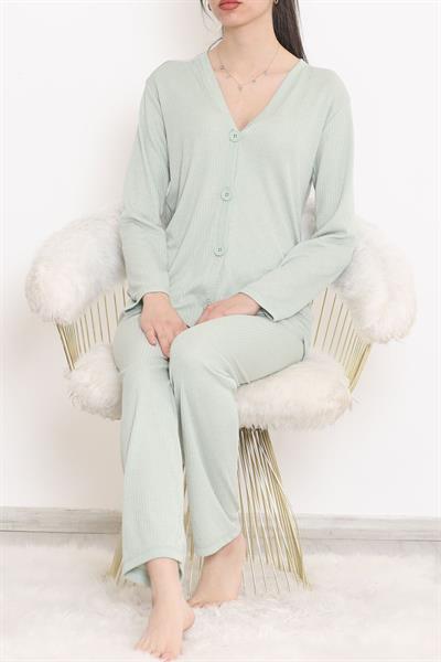 Dantel Çağla Poliviskon Düğmeli Takım 