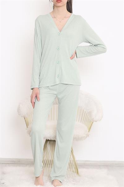 Dantel Çağla Poliviskon Düğmeli Takım 