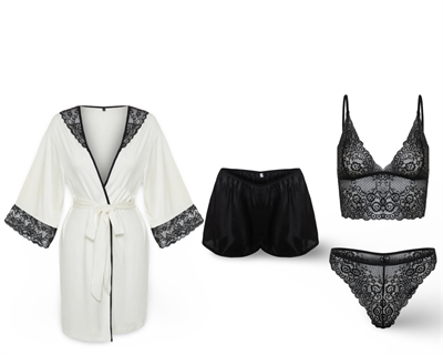Dantel İhtişam Sabahlık Saten Şort Büstiyer Set