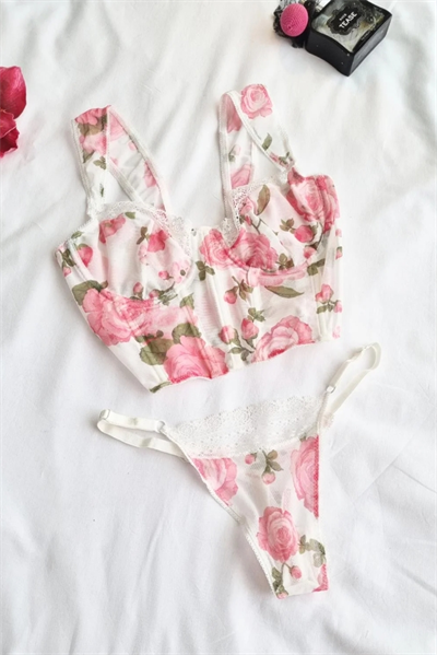 Dantel Rose Love Büstiyer Takım