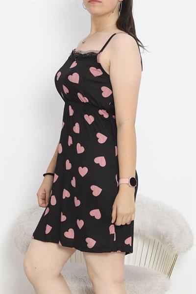 Dantel Siyah Kalpli İp Askılı Gecelik & Elbise