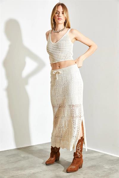 Dantel Tasarım Astarlı Pamuk Etek