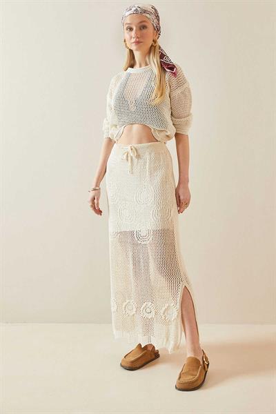 Dantel Tasarım Astarlı Pamuk Etek
