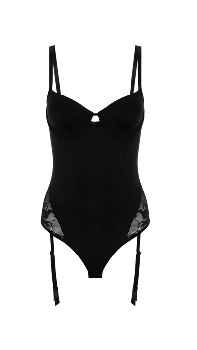 Dantel VIP Şehvet  Sabahlık Bodysuit Jartiyer Set