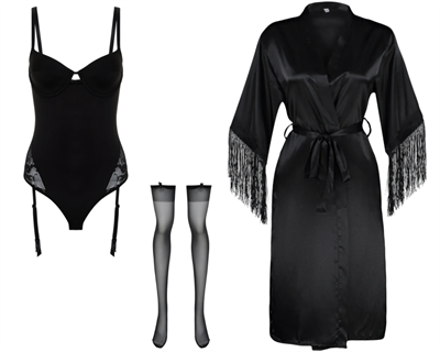 Dantel VIP Şehvet  Sabahlık Bodysuit Jartiyer Set