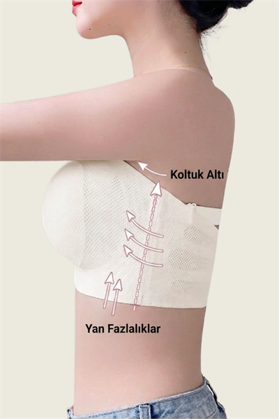 Bulut Koleksiyonu Lazer Kesim 2si Bir Arada Straplez B C D Cup Büyük Beden Ekru Sütyen