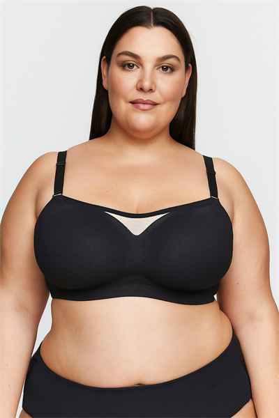 Bulut Koleksiyonu Lazer Kesim Dikişsiz Straplez B C D Cup Büyük Beden Siyah Sütyen