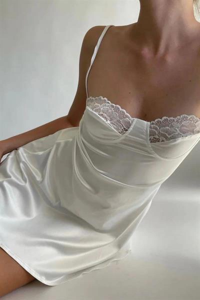 Dantel Ahude Koleksiyonu Beyaz Saten&Dantel Gecelik & Babydoll 