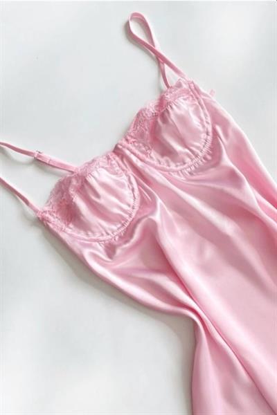 Dantel Ahude Koleksiyonu Pembe Saten&Dantel Gecelik & Babydoll 