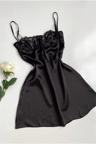 Dantel Ahude Koleksiyonu Siyah Saten&Dantel Gecelik & Babydoll 