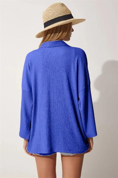 Dantel Basic Bürümcük Kumaş Şal Yaka Kimono Lacivert