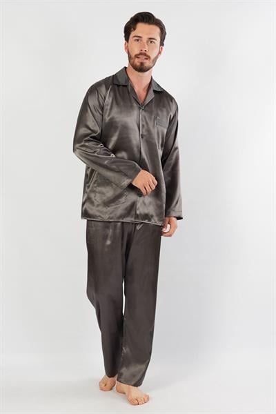 Dantel By Mls Er Koleksiyonu Füme  Erkek Saten Pijama Takımı