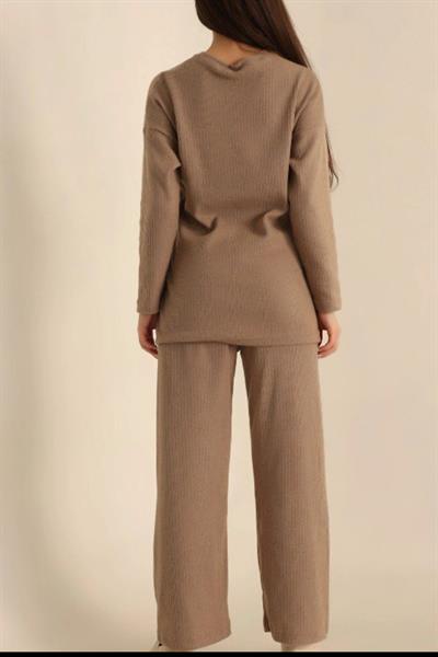 Dantel By Mls Kahverengi İnterlok Şardon Dokulu Ev Giyim İkili Takım 