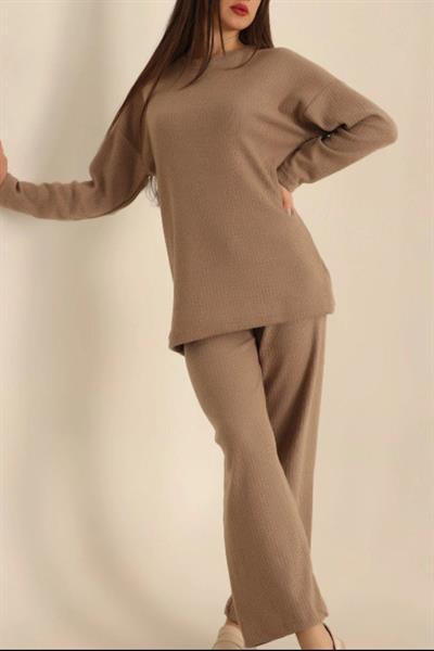 Dantel By Mls Kahverengi İnterlok Şardon Dokulu Ev Giyim İkili Takım 