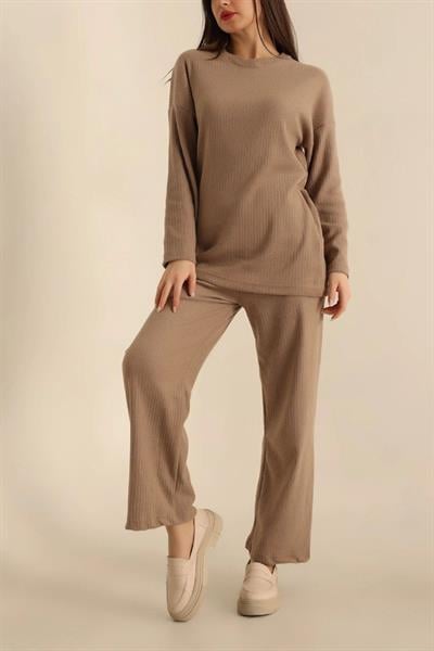 Dantel By Mls Kahverengi İnterlok Şardon Dokulu Ev Giyim İkili Takım 