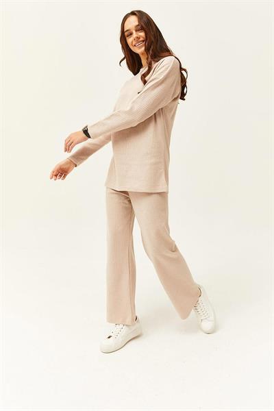 Dantel By Mls Krem İnterlok Şardon Dokulu Ev Giyim İkili Takım 