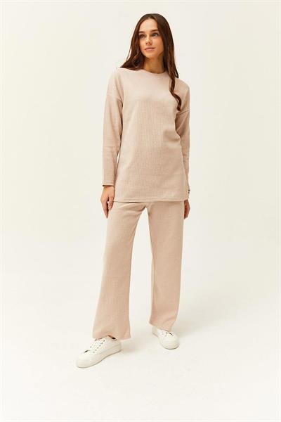 Dantel By Mls Krem İnterlok Şardon Dokulu Ev Giyim İkili Takım 