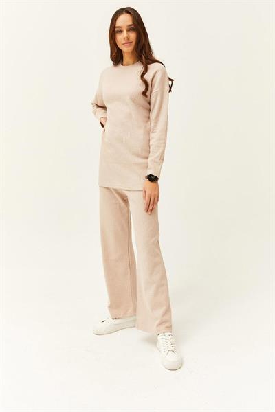 Dantel By Mls Krem İnterlok Şardon Dokulu Ev Giyim İkili Takım 