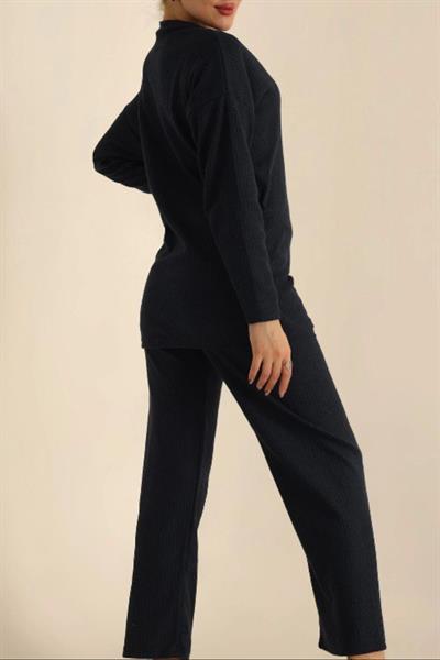 Dantel By Mls Lacivert İnterlok Şardon Dokulu Ev Giyim İkili Takım 