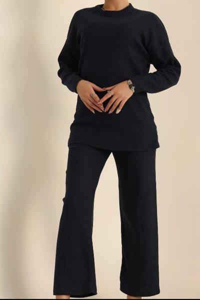 Dantel By Mls Lacivert İnterlok Şardon Dokulu Ev Giyim İkili Takım 