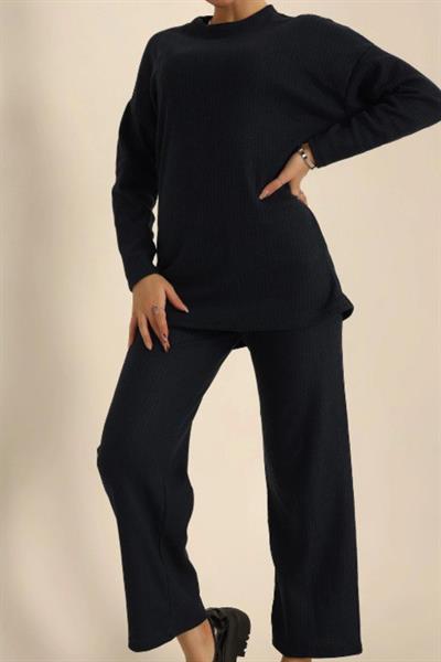 Dantel By Mls Lacivert İnterlok Şardon Dokulu Ev Giyim İkili Takım 