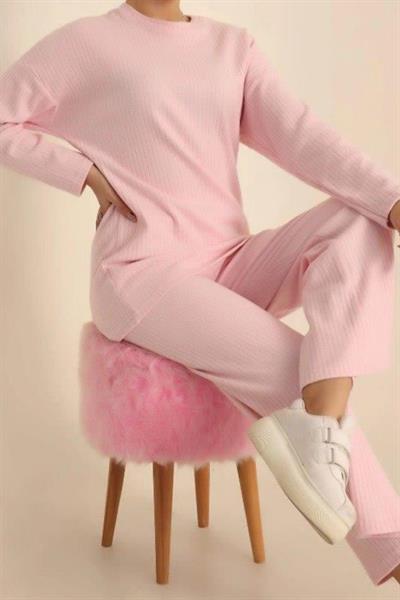 Dantel By Mls Pembe İnterlok Şardon Dokulu Ev Giyim İkili Takım 