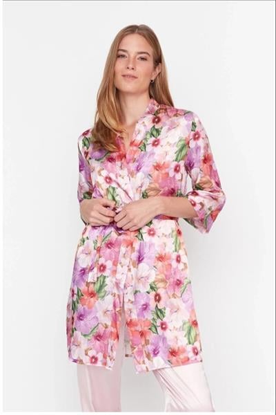 Dantel Çiçek Bahçesi Saten Sabahlık