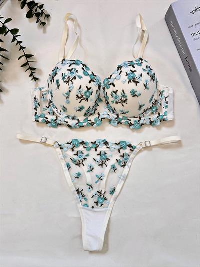 Dantel Çıtır Maviş Push Up B CUP SütyenTakımı