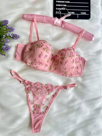 Dantel Çıtır Pembe Lotus B & C Cup SütyenTakımı