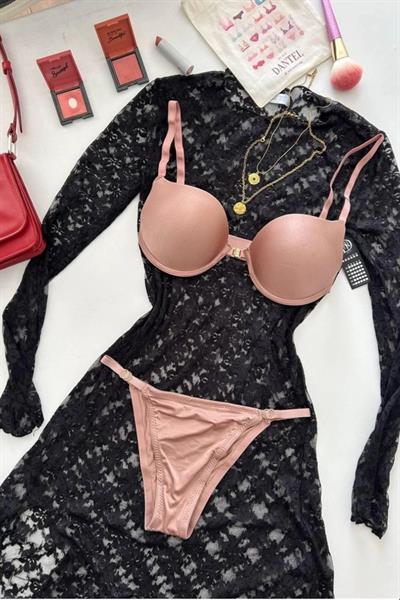 Dantel Destekli Önden Klipsli Bayan Sütyen Takım 