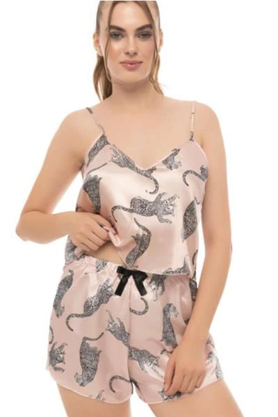 Dantel Kaplan Desenli Kısa Gecelik ve Şort 