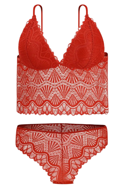 Dantel Kırmızı Büstiyer Takımı