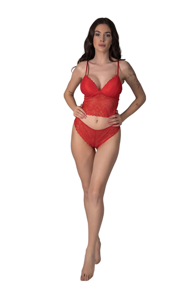 Dantel Kırmızı Büstiyer Takımı