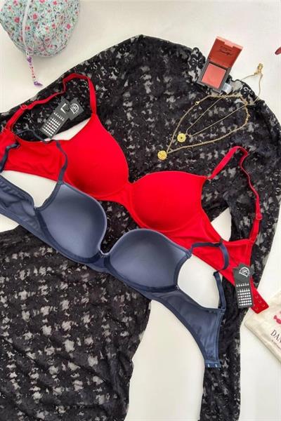 DANTEL Kırmızı & Lacivert Boş Cup Toparlayıcı 2li Sütyen  Seti 