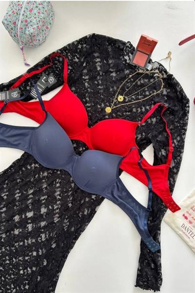 DANTEL Kırmızı & Lacivert Boş Cup Toparlayıcı 2li Sütyen  Seti 