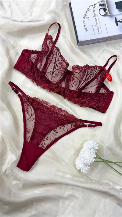 DANTEL Kızıl Büyü C & D cup Büyük Beden Bordo Bralet Takım 