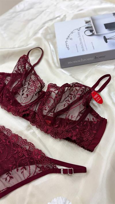 DANTEL Kızıl Büyü C & D cup Büyük Beden Bordo Bralet Takım 