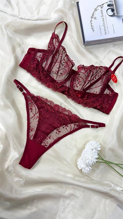 DANTEL Kızıl Büyü C & D cup Büyük Beden Bordo Bralet Takım 
