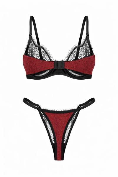 Dantel Lara Kırmızı Parlak Bra Set