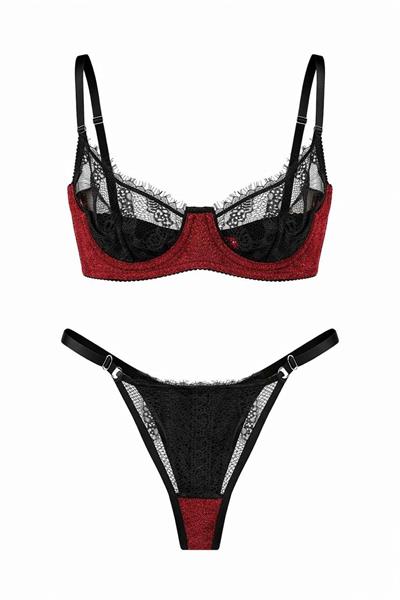 Dantel Lara Kırmızı Parlak Bra Set