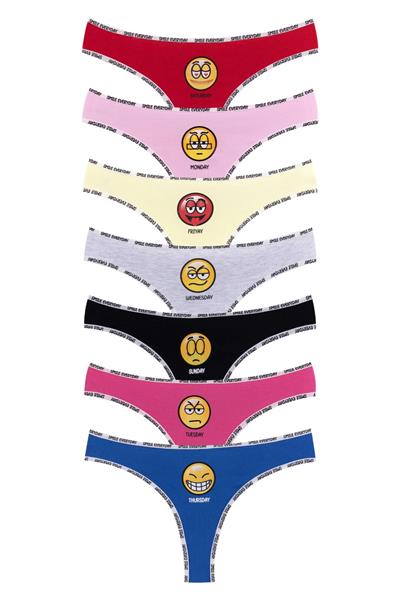 Dantel Pamuklu 7li Emojili  Haftanın Günleri Külot Set 