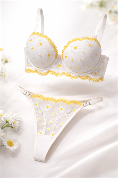 Dantel Papatya Push Up Bra Takım