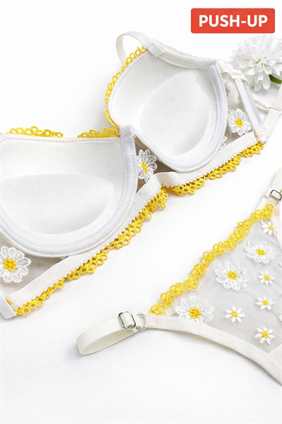 Dantel Papatya Push Up Bra Takım