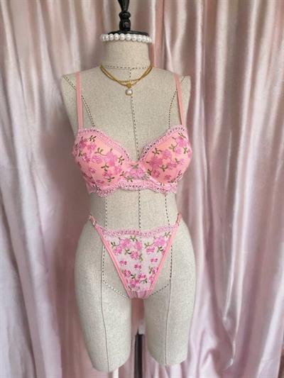 Dantel Pembe Yonca Push Up Bra Takım