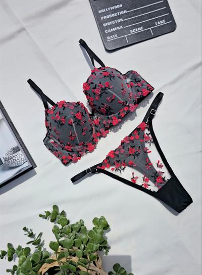 Dantel Siyah Aşk Push Up B CUP SütyenTakımı