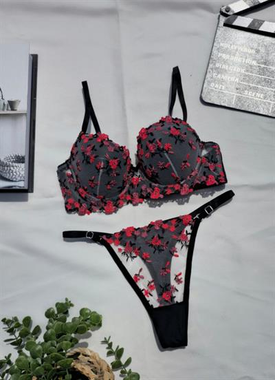 Dantel Siyah Aşk Push Up B CUP SütyenTakımı
