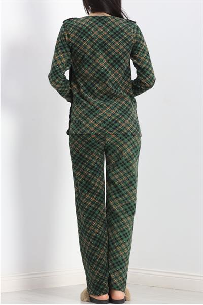 Dantel SiyahYeşil Polar PijamaTakımı