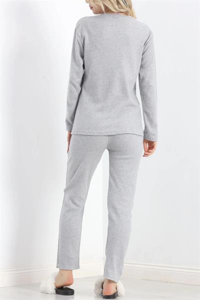 Dantel Soft Grey Açık Gri Nakışlı Pantolon Pijama Takımı