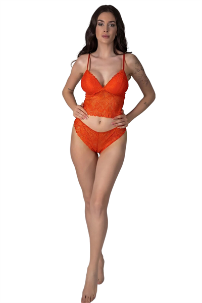 Dantel Turuncu Büstiyer Takımı